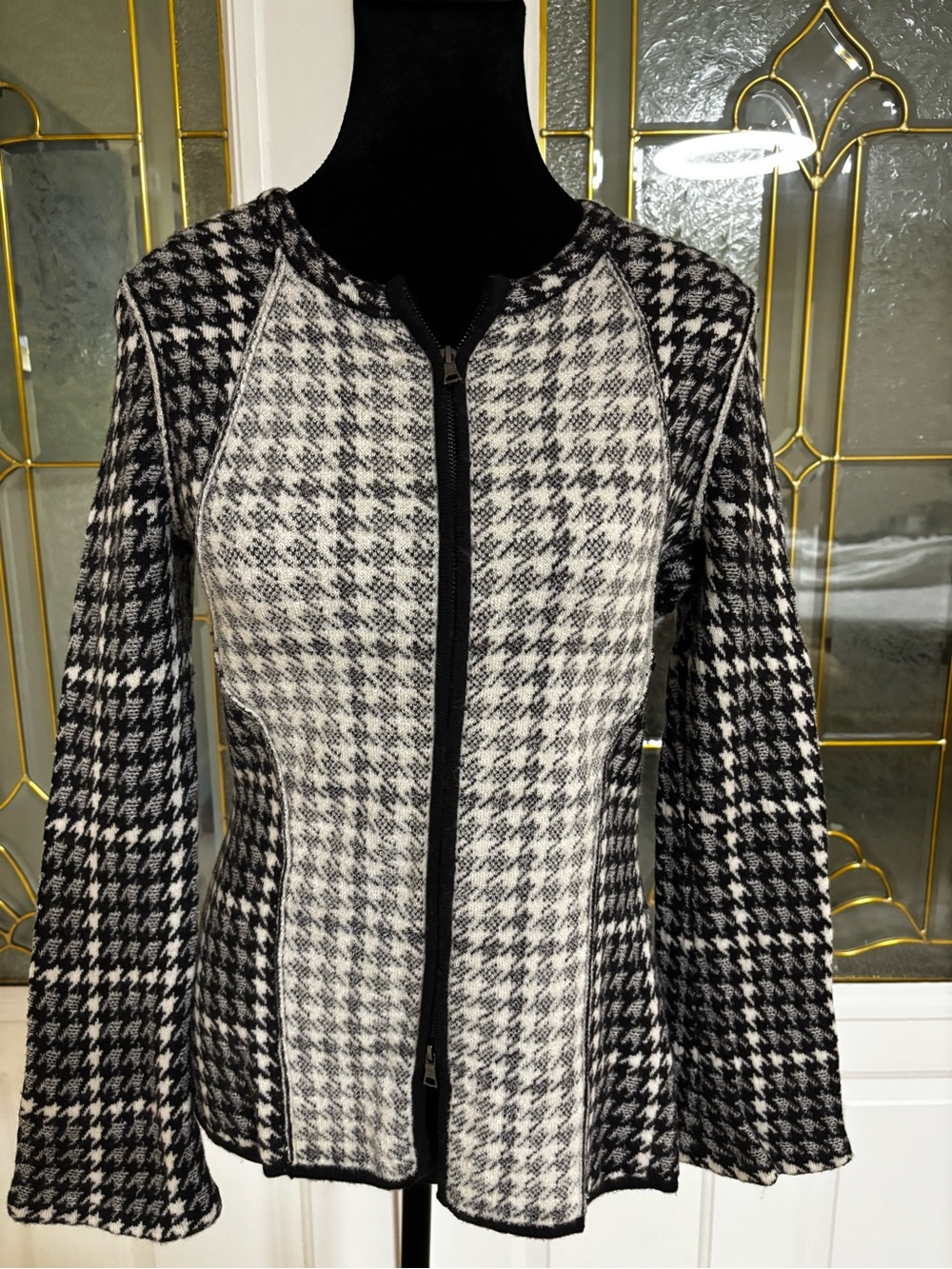 BCBGMaxAzria Black & White Houndstooth Zip Jacket